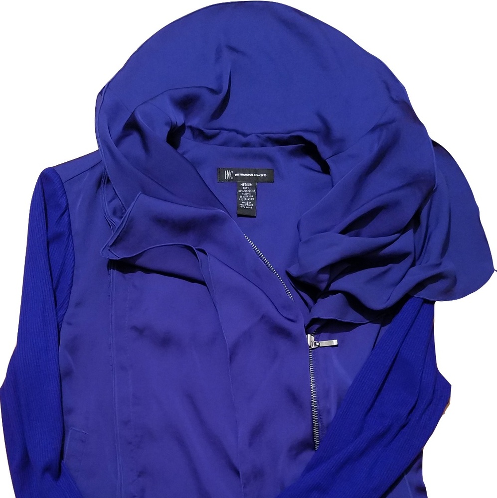 INC Brand Cropped Satin Jacket Sweater Sleeves
